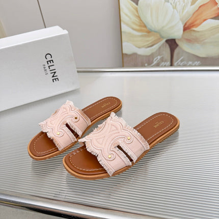 CELINE 26S TRIOMPHE SLIDE SANDALS IN BLUSH PINK CANVAS
