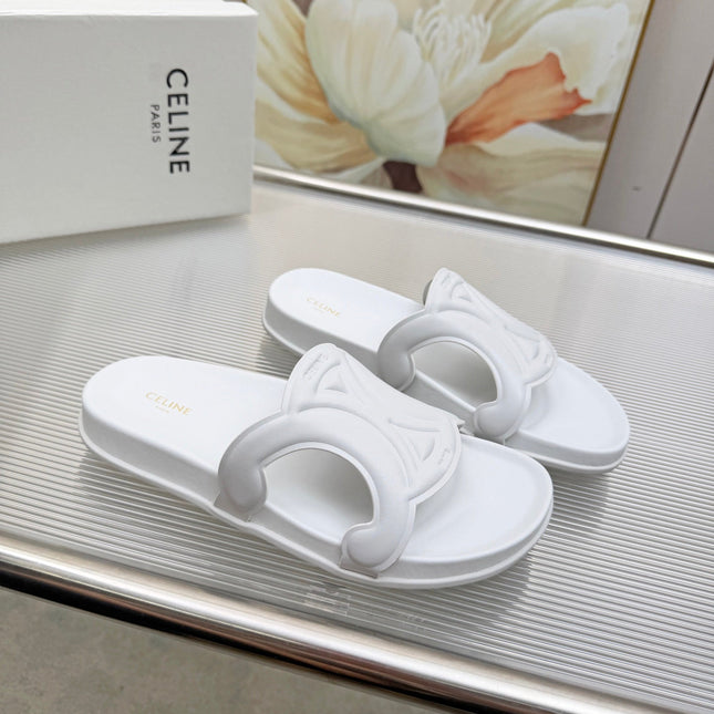 CELINE 26S TRIOMPHE SLIDES IN WHITE CALFSKIN