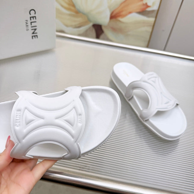 CELINE 26S TRIOMPHE SLIDES IN WHITE CALFSKIN