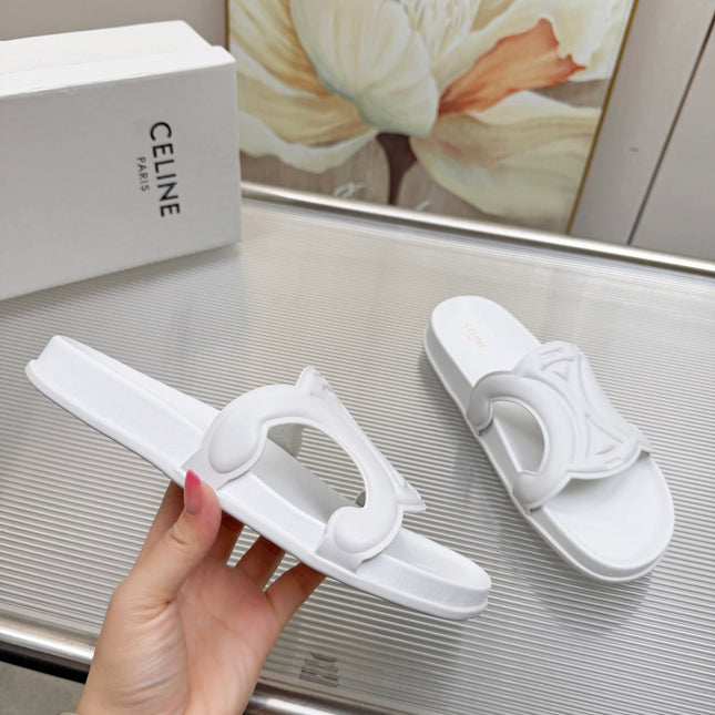 CELINE 26S TRIOMPHE SLIDES IN WHITE CALFSKIN