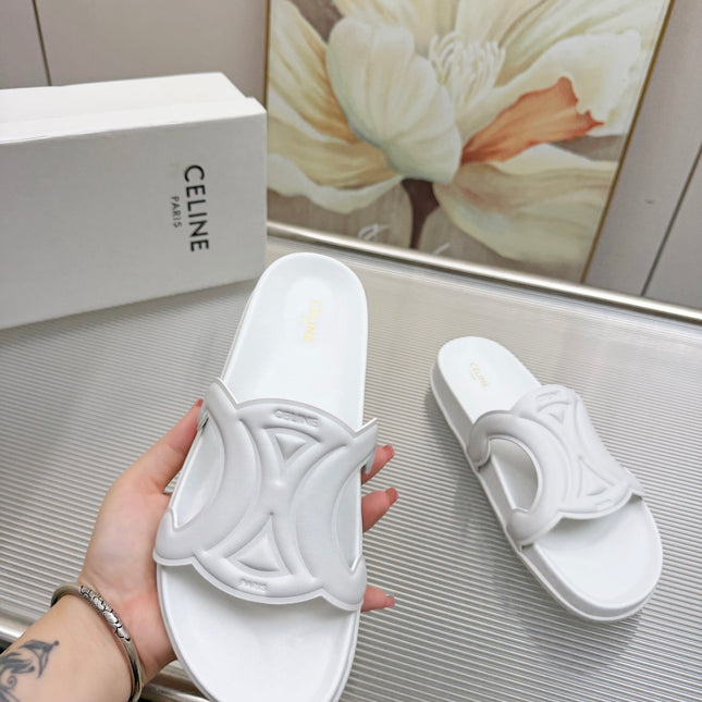CELINE 26S TRIOMPHE SLIDES IN WHITE CALFSKIN