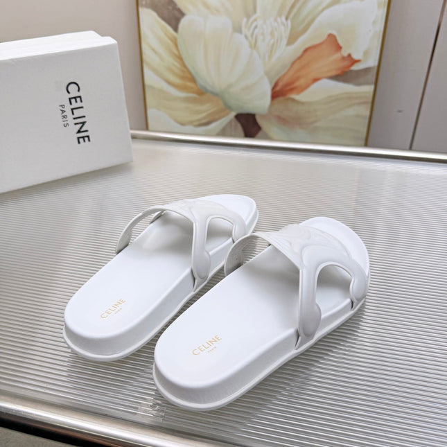 CELINE 26S TRIOMPHE SLIDES IN WHITE CALFSKIN