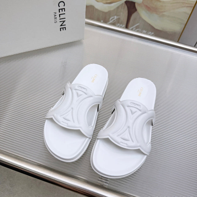 CELINE 26S TRIOMPHE SLIDES IN WHITE CALFSKIN