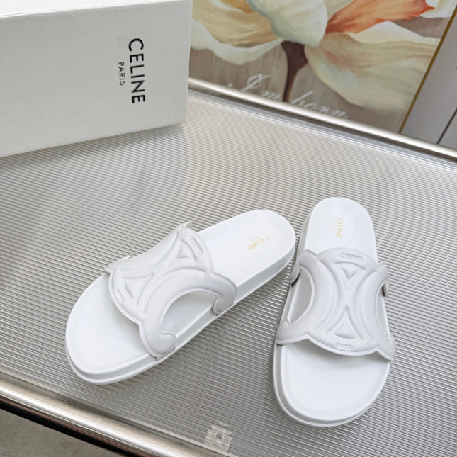 CELINE 26S TRIOMPHE SLIDES IN WHITE CALFSKIN