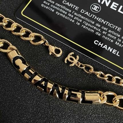 CHANEL 26S CHANEL BLACK LETTER LOGO CHAIN NECKLACE IN GOLD METAL 630061