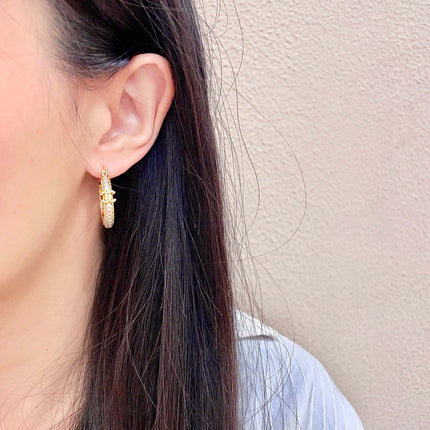 CHANEL 26S DOUBLE C LOGO FULL PAVE CRYSTAL HOOP EARRINGS IN GOLD METAL 630068