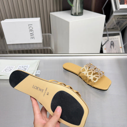 LOEWE 26S FLAT SANDALS IN WARM BEIGE CALFSKIN WITH CRYSTALS