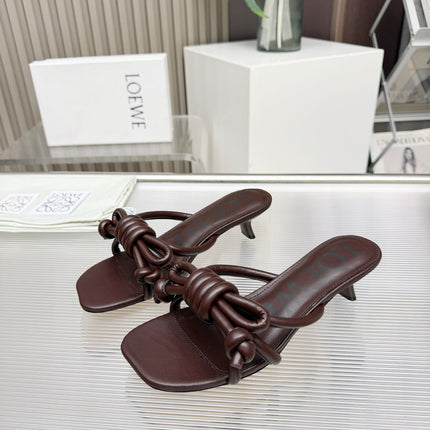 LOEWE 26S KITTEN HEEL KNOT SANDALS 45MM IN DARK BROWN CALFSKIN