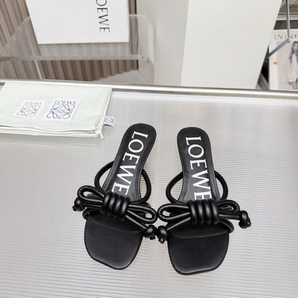 LOEWE 26S KITTEN HEEL KNOT SANDALS 45MM IN BLACK CALFSKIN