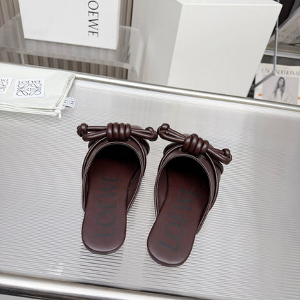 LOEWE 26S MULE LOAFERS IN DARK BROWN CALFSKIN KNOT DETAIL