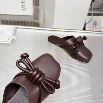 LOEWE 26S MULE LOAFERS IN DARK BROWN CALFSKIN KNOT DETAIL