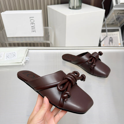 LOEWE 26S MULE LOAFERS IN DARK BROWN CALFSKIN KNOT DETAIL