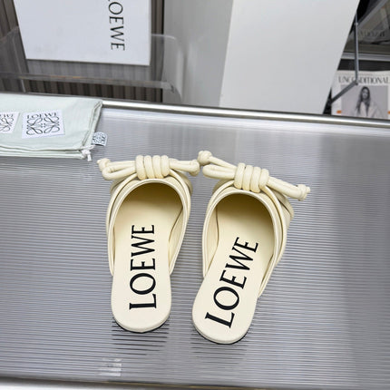 LOEWE 26S MULE LOAFERS IN IVORY WHITE CALFSKIN KNOT DETAIL