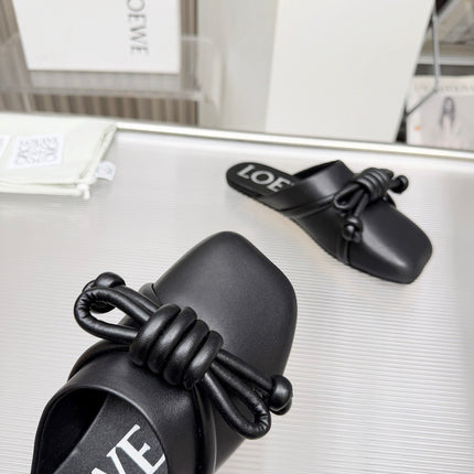 LOEWE 26S MULE LOAFERS IN BLACK CALFSKIN KNOT DETAIL