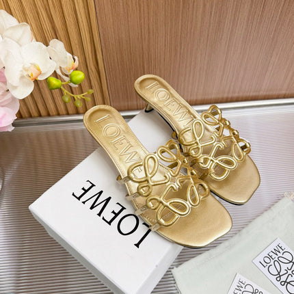 LOEWE 26S PETAL ANAGRAM KITTEN HEEL SANDALS 45MM IN GOLD SOFT CALFSKIN