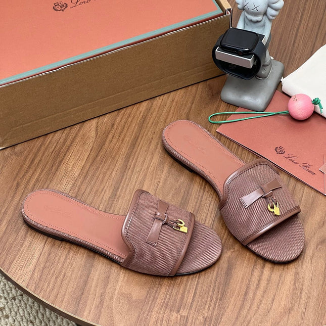 LP 26S SLIDES IN MUSHROOM BROWN CANVAS AND CALFSKIN