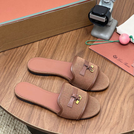 LP 26S SLIDES IN LIGHT BROWN CANVAS AND CALFSKIN