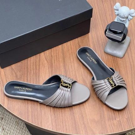 YSL 26S SLIDES IN DARK GREY CALFSKIN