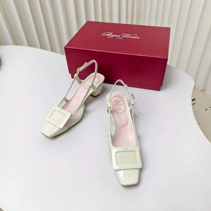 ROGER VIVIER 25S BELLE VIVIER SLINGBACK PUMPS 45MM IN LIGHT SAGE MESH FABRIC