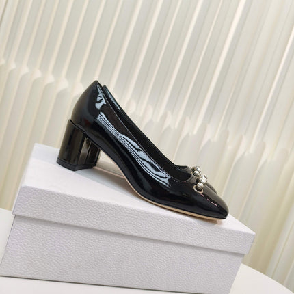 DIOR HIGH HEEL 55 MM 25S IN BLACK LAMBSKIN PEARL DETAILING
