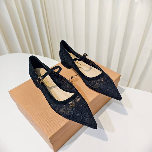 GIANVITO ROSSI 26S MARY JANE FLATS IN BLACK LACE FABRIC