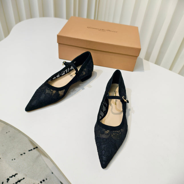 GIANVITO ROSSI 26S MARY JANE FLATS IN BLACK LACE FABRIC