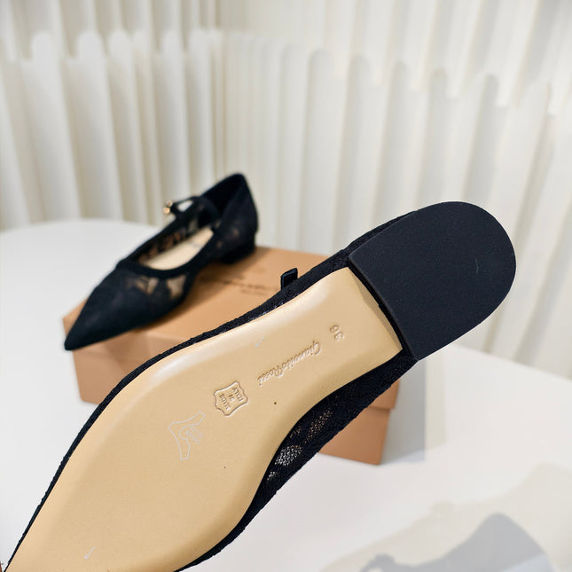 GIANVITO ROSSI 26S MARY JANE FLATS IN BLACK LACE FABRIC