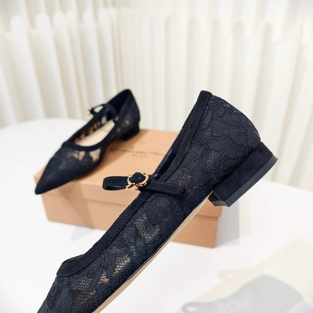 GIANVITO ROSSI 26S MARY JANE FLATS IN BLACK LACE FABRIC