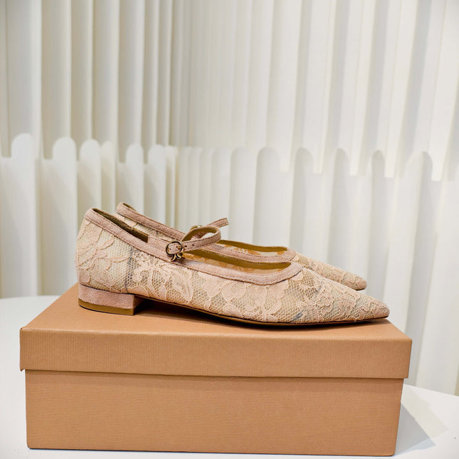 GIANVITO ROSSI 26S MARY JANE FLATS IN NUDE LACE FABRIC