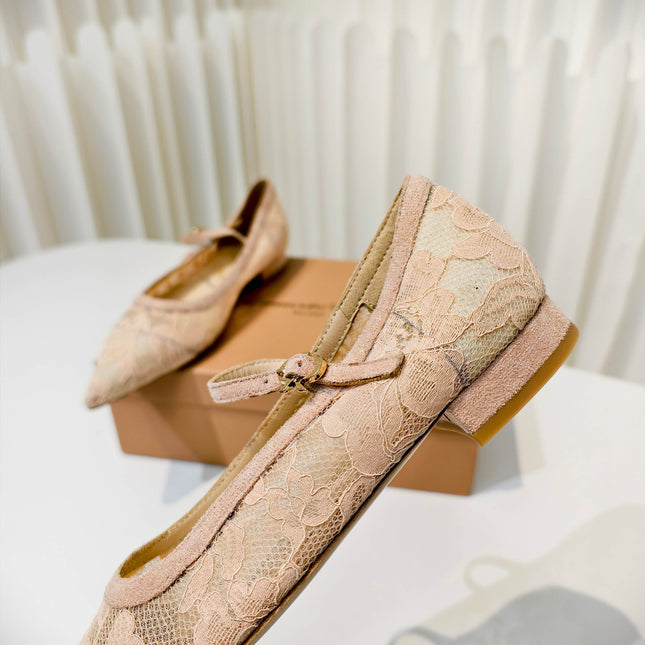 GIANVITO ROSSI 26S MARY JANE FLATS IN NUDE LACE FABRIC
