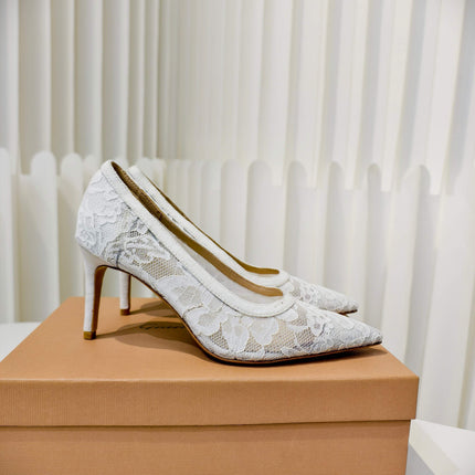 GIANVITO ROSSI 26S HIGH HEELS 85 MM IN WHITE LACE FABRIC