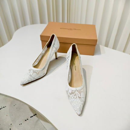 GIANVITO ROSSI 26S HIGH HEELS 85 MM IN WHITE LACE FABRIC
