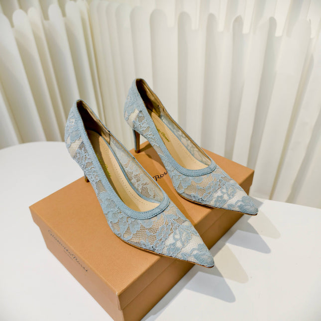 GIANVITO ROSSI 26S HIGH HEELS 85 MM IN PASTEL BLUE LACE FABRIC