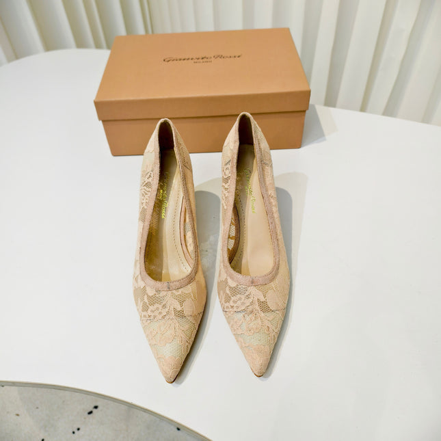GIANVITO ROSSI 26S HIGH HEELS 85 MM IN NUDE LACE FABRIC
