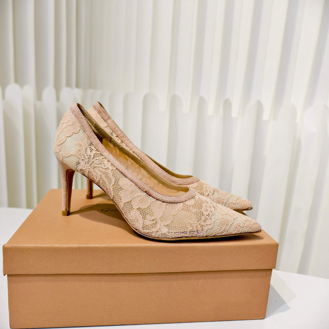 GIANVITO ROSSI 26S HIGH HEELS 85 MM IN NUDE LACE FABRIC