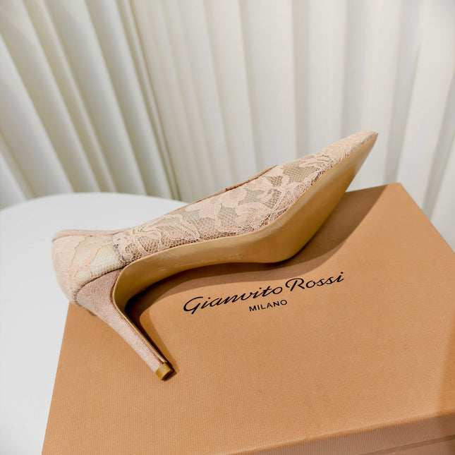 GIANVITO ROSSI 26S HIGH HEELS 85 MM IN NUDE LACE FABRIC