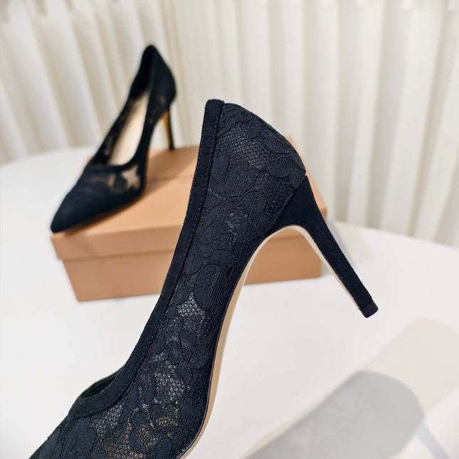 GIANVITO ROSSI 26S HIGH HEELS 85 MM IN BLACK LACE FABRIC