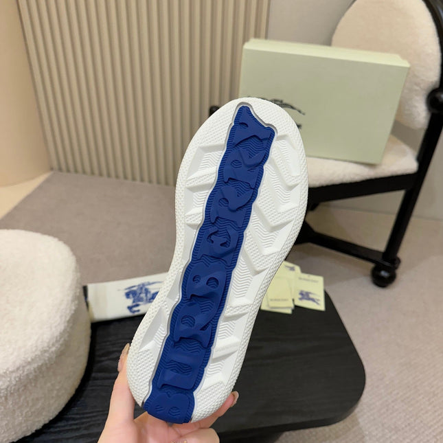 BURBERRY 26S SNEAKERS IN WHITE AND BLUE CALFSKIN
