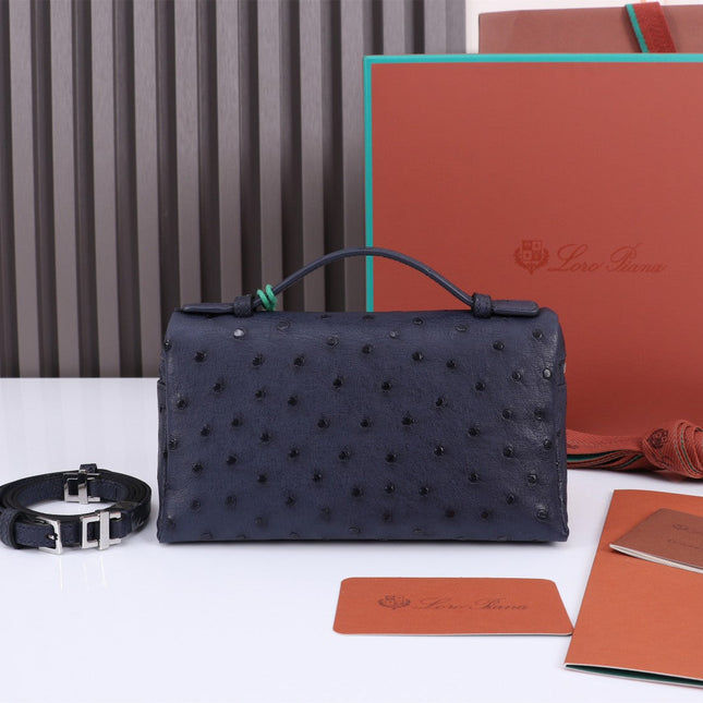 EXTRA POCKET L19 IN SPACE BLUE OSTRICH LEATHER