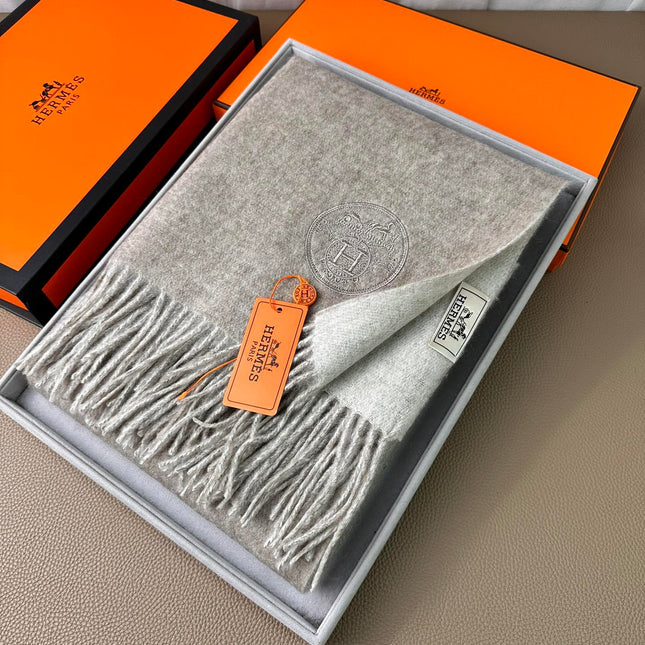 DOUBLE-FACE SCARF 200 CM IN GREY CASHMERE