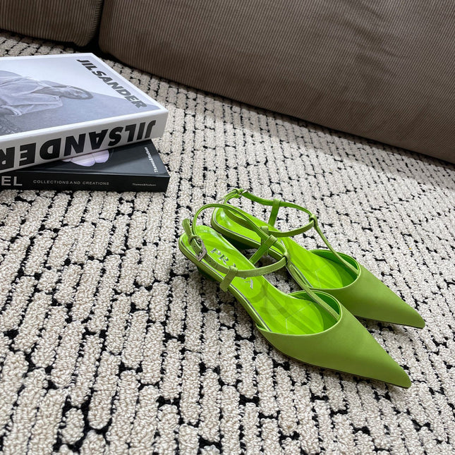 PRA SATIN SLINGBACK PUMPS CHARTREUSE