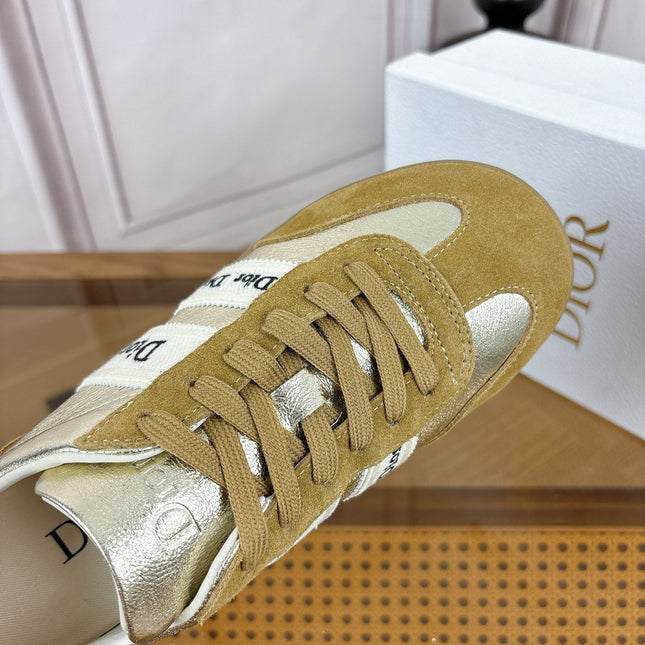 DIOR 26S SNEAKERS IN OLIVE BROWN SUEDE AND SILVER METALLIC CALFSKIN