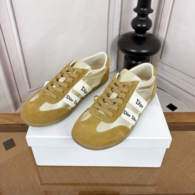 DIOR 26S SNEAKERS IN OLIVE BROWN SUEDE AND SILVER METALLIC CALFSKIN