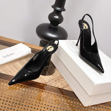 YSL 26S SLINGBACK PUMPS 105 MM IN BLACK PATENT CALFSKIN