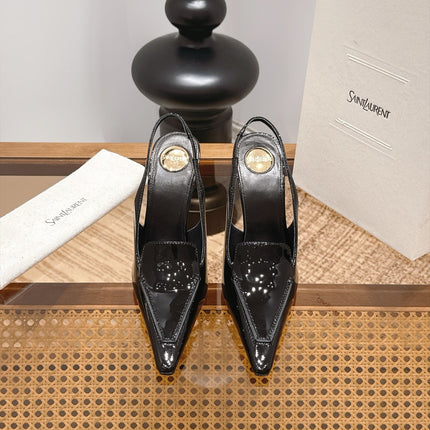 YSL 26S POINTED-TOE SLINGBACK 105 MM IN BLACK PATENT CALFSKIN