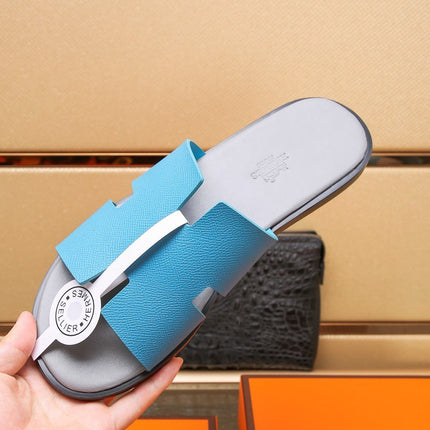 HM IZMIR SANDAL GRAY AND CERULEAN CALFSKIN