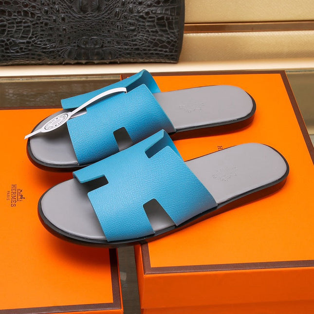 HM IZMIR SANDAL GRAY AND CERULEAN CALFSKIN