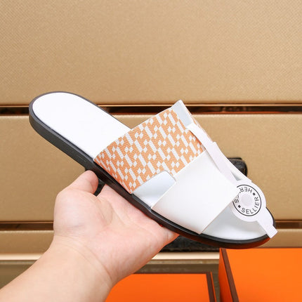 HM IZMIR SANDAL WHITE AND TANGERINE CALFSKIN