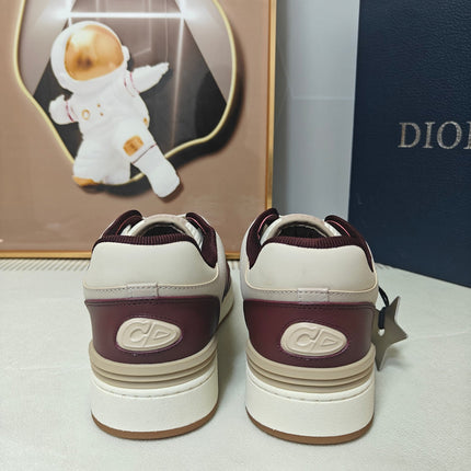 DIOR 26S LOW-TOP SNEAKER IN WHITE AND BURGUNDY RED CALFSKIN STYLE 02