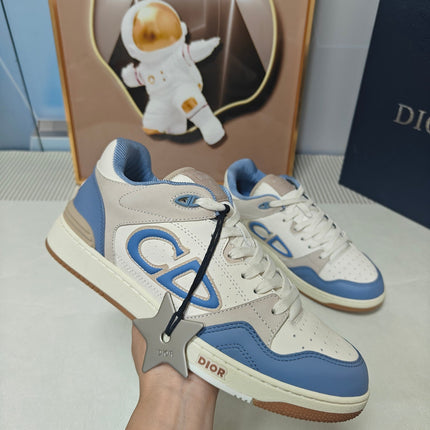 DIOR 26S LOW-TOP SNEAKER IN WHITE AND LIGHT BLUE CALFSKIN